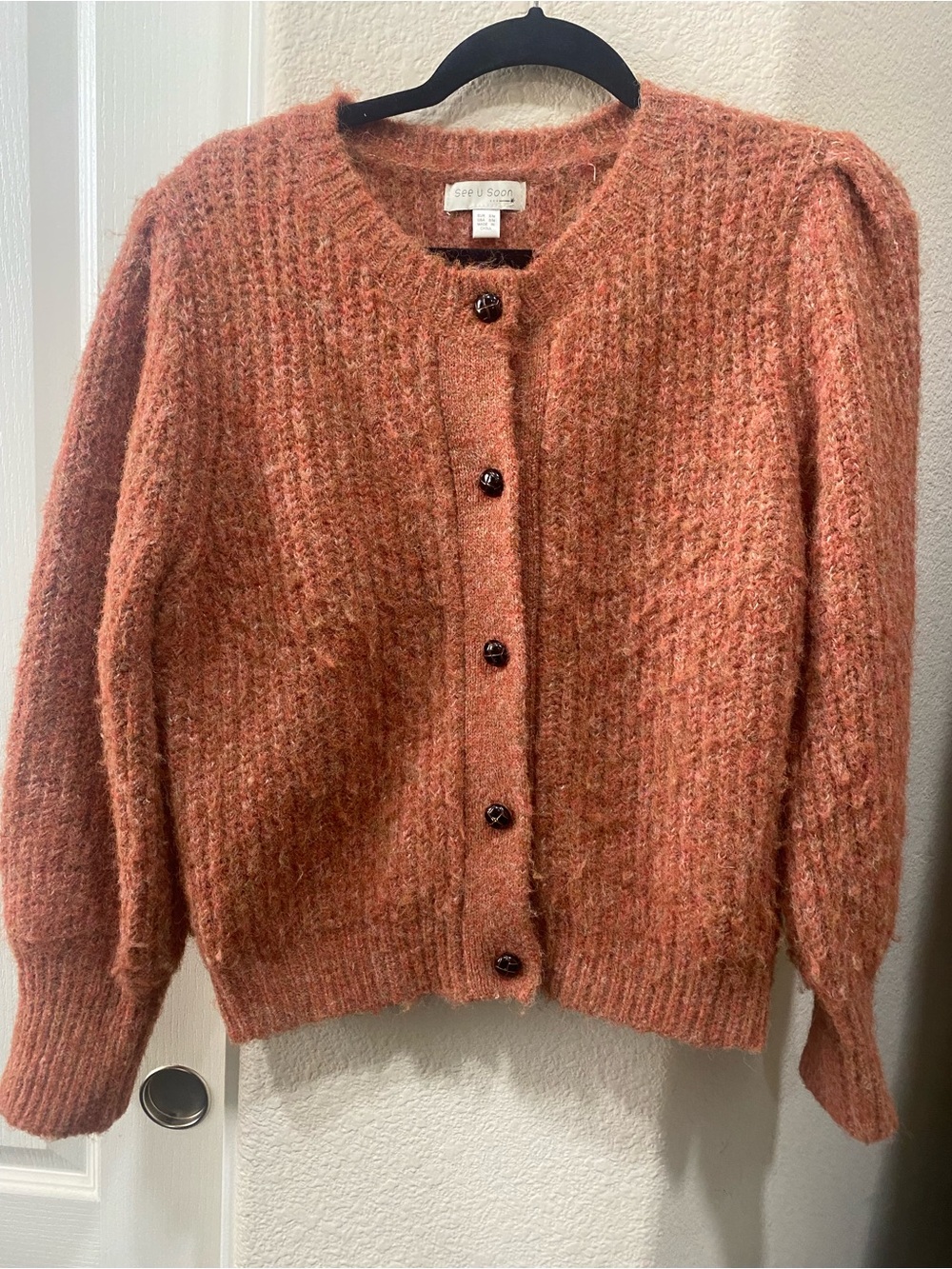 See u soon Rust-Pink Button-Up Textured Knit Cardigan🍁